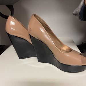 Patent leather, open toe wedges. Size 8